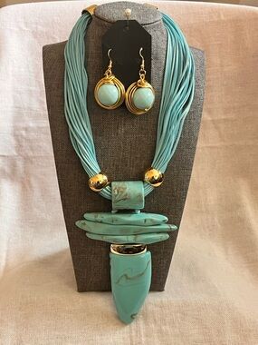 Brilliantly Bold Turquoise Statement Multi-Strand Necklace and Earring Set